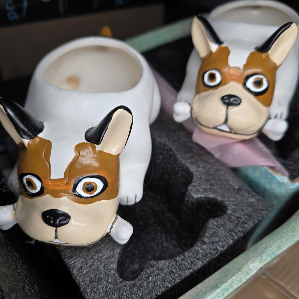 TWO Ceramic French Bulldog Succulent Planters-dog,pot,frenchie,plant,cactus,vase